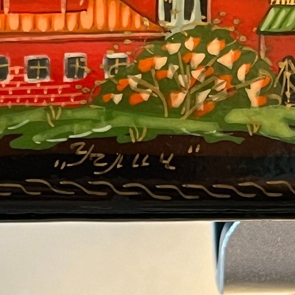 Russian Black Lacquer Box 3 compartments Artist Signed Handpainted 7.25" L - Picture 10 of 11